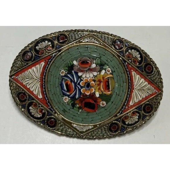 One Of A Kind Micro-mosaic Hair Barrette Or Broach  Antique main image 6